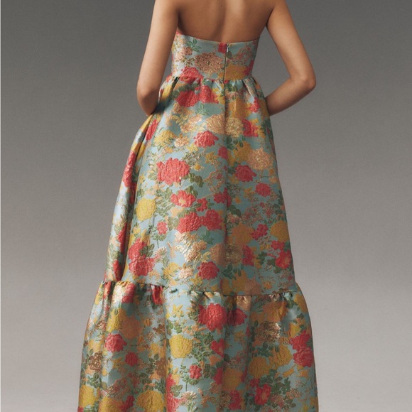 Mac Duggal Strapless Floral Broccade Maxi Dress - Picture 3 of 4